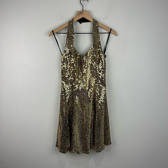 Vintage Gold Sequined Flirtations By Alfred Angelo Mini Party Dress - Picture 1 of 11